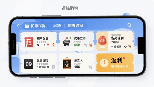 һ��չʾ�Ż���APP�����ͼ���ֻ���Ļ����ʾ������Ʒ�Ż�ȯ�ͷ�����Ϣ������������࣬ͻ��ʡǮ���������