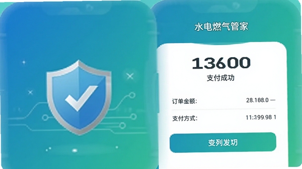 ˮ��ȼ���ܼ�APP��֧���ɹ�ҳ�棬��ʾ�ɷѽ������š�֧����ʽ��������Ϊ����ɫ���䣬���ж��ư�ȫͼ�ꡣ