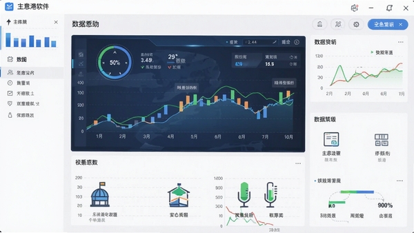 生意港软件主界面展示图,包含清晰的数据看板和功能图标