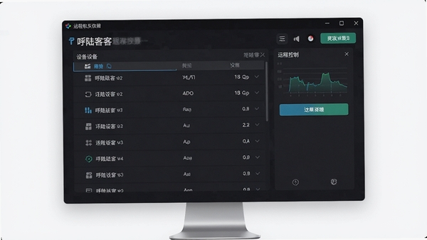 呼陆客远程控制软件主界面截图,展示设备列表和连接按钮,风格简洁现代