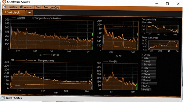 SiSoftware Sandraѹ�����Խ��棬���ͼ����ʾ�¶ȵ�ѹ�仯������״̬һĿ��Ȼ��������ɫΪ�Ⱥڷ��