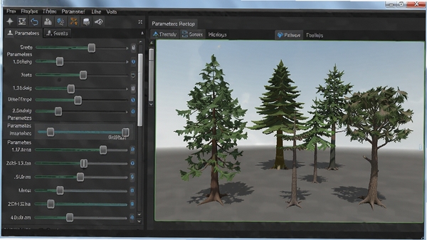 SpeedTree������������������棬���������˵�����ľ��̬���Ҳ�ʵʱԤ����ͬ���ֵ�3Dģ�ͱ仯��ǿ�����������Ƶı����