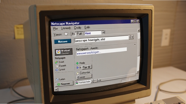 һ��չʾNetscape Navigator����������ڸ��ŵ�����ʾ�������е�ͼƬ�����о���ĵ�����ť����ַ��������Ϊ��Լ�İ칫����������ͣ����ֻ�����Ƽ���
