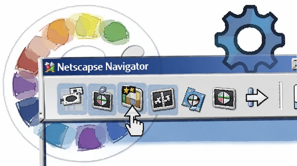 һ��չʾNetscape Navigator������Զ��幤������ʾ��ͼ���û��϶�ͼ�����λ�ã�����Ϊ��ɫ��ͳ���ͼ�꣬ɫ�ʷḻ��ͻ�����Ի������ص�