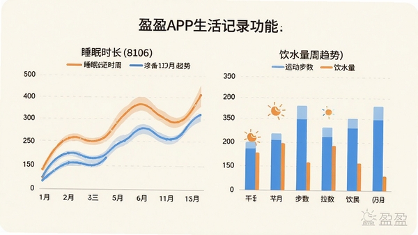 ӯӯAPP�����¼���ܵ�����ͳ��ͼ��չʾ����������ͼ����״ͼ��չʾ˯��ʱ�����˶���������ˮ���������ƣ�����Ϊ���ŵ��װ�ɫ��ͼ������ʹ�ó�ɫ����ɫ���ֲ�ͬ���ݣ�����Լ�����������ע��ӯӯ��APPˮӡ��