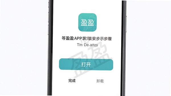 ӯӯAPP��װ����ʾ��ͼ���ֻ���Ļ��ʾ��װ��ɽ��棬����Ϊ�ɾ��Ĵ�ɫ����Ļ������ʾ���򿪡���ť���Ա��С���ɡ��͡�ж�ء�ѡ�ͼƬ����࣬�����׶������С�ӯӯ��APP��Logoˮӡ��