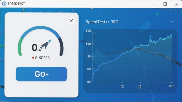 һ��SpeedTest���԰�������ĸ����ͼ��������ʾ���ٰ�ť��ʵʱ�ٶ����ߣ�����Ϊ�ִ���Լ�����ɫ����ɫ����ͻ����GO����ʼ��ť����������������