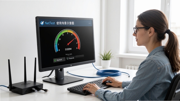 NetTestʹ�ó���ʾ��ͼ���û����ڵ���ǰ�鿴���ٽ������Χ��·���������ߵ��豸��������������