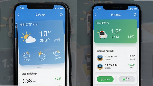 天气公交软件主界面截图,展示实时天气信息与公交到站时间,设计风格清新简约,UI元素现代,手机竖屏展示,高分辨率,应用商店风格