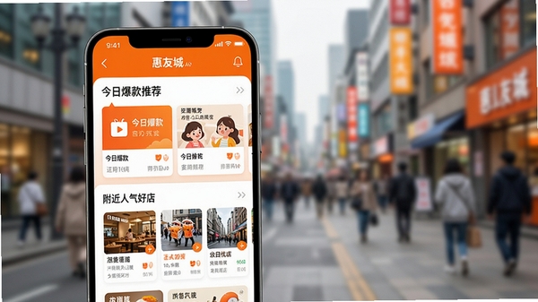 һ���ֻ���Ļչʾ���ѳ�APP���棬������������������ɫ��Ϊ�����ĳ�ɫ��ҳ�����С����ձ����Ƽ����������������õꡱ�Ȱ�飬������ģ���ĳ��н־��������Χ����������Ϣ���Żݵ�������