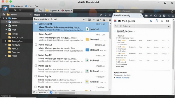һ��չʾMozilla Thunderbird���԰�������Ľ�ͼ������������ʾ�ʼ��б����ļ��������Ķ��������������ִ���ɫ��������ͻ���ʼ������ĸ�Ч��רҵ��