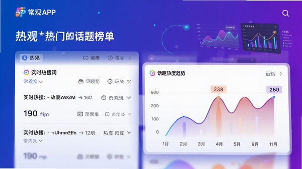 ����APP���Ż���񵥽��棬չʾʵʱ���Ѵʺͻ����ȶ�����ͼ������Ϊ�Ƽ��н�������ɫ�����Զ�̬����ͼ��Ԫ�أ������Ӿ������ǿ��