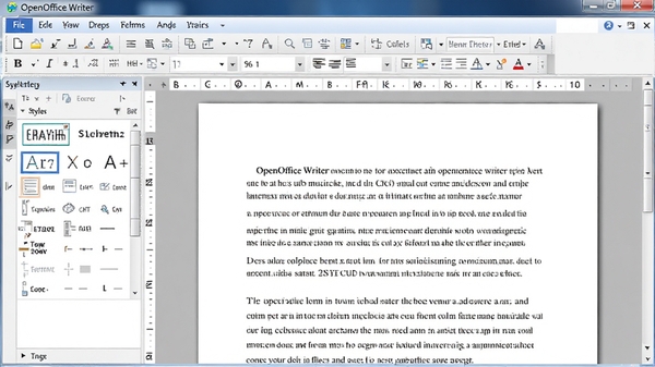 OpenOffice Writer�ĵ��༭���棬չʾ����������ʽ�������ڱ༭���ı����ݣ�������������