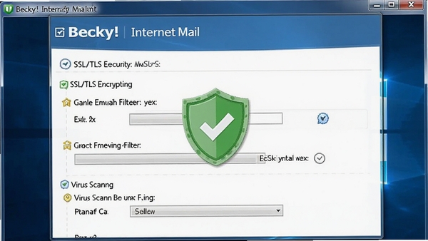 Becky! Internet Mail ��ȫ���ý��棬չʾSSL/TLS����ѡ������ʼ��������Ͳ���ɨ�����ã�����������Windows�����ɫ����ͼ���ʾ��ȫ��
