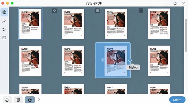 iStylePDFҳ��������ܲ��������ͼ��������������ʾһ����ҳPDF�ĵ�������ͼ��������һҳ������ѡ�в���ק����λ�ã������·�����ת��ɾ��������ȹ��߰�ť���������ƽ����ƣ�ɫ������