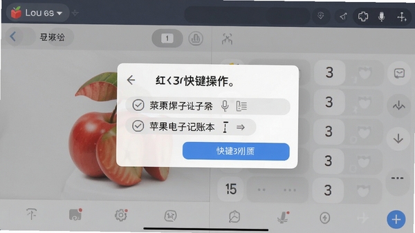 红苹果电子记账本运行截图,展示快捷键操作提示弹窗