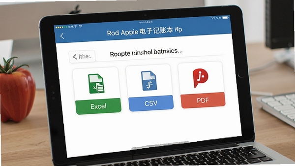 红苹果电子记账本数据导出选项界面,显示Excel、CSV、PDF等导出格式按钮