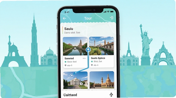 һ��չʾ����Tour�ֻ�����ĸ����ͼ�������а������ܹ滮���г�·�ߡ����㿨Ƭ�͵�ͼ�������棬����Ϊ������ص������ر��Ӱ������ɫ���������£�ͻ���������ݸС�