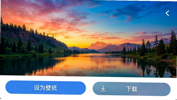 �鶯���������ֽAPP��һ���羰���ֽ����ҳ��ͼƬռ����Ļ��룬�ײ��С���Ϊ��ֽ���͡����ء���ť������UI��࣬ɫ�ʱ��ͶȽϸߣ����ָ��廭��