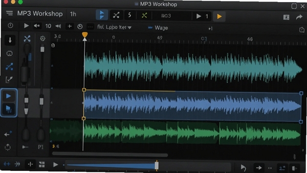 MP3 Workshop��Ƶ�������棬��ʾ����ͼ�ͼ������ߣ�������ʾѡ������������Ϊ��ɫ���⣬ͻ��רҵ�С�