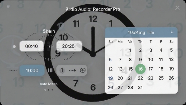 Audio Recorder Pro�Ķ�ʱ���ý��棬��ʾʱ��ѡ����������������Ϊʱ��ͼ�꣬ǿ���Զ���¼�����ܣ���Ƽ�Լֱ�ۡ�