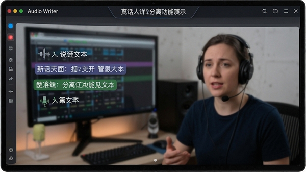 Audio Writer˵���˷��빦����ʾ����ͬ˵�����ı��Բ�ͬ��ɫ��ע�����������׶�
