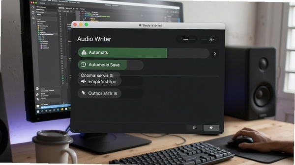 Audio Writer���ý��棬չʾ�Զ����桢��̨תд���Ż�ѡ�����Ϊ���Բ�������