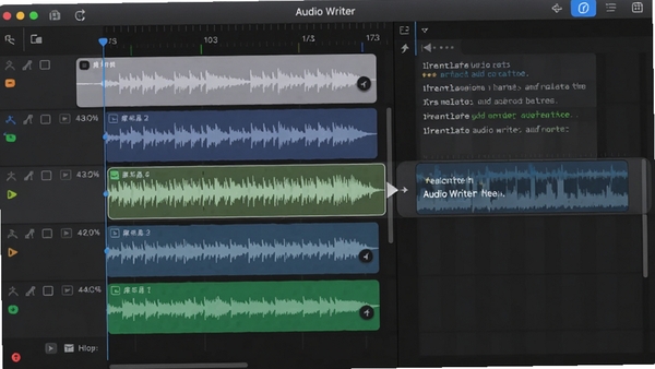 Audio Writer�����༭���棬���Ϊ��Ƶ������Ҳ�Ϊ�ı�������ı�ʱ����ͼͬ����λ