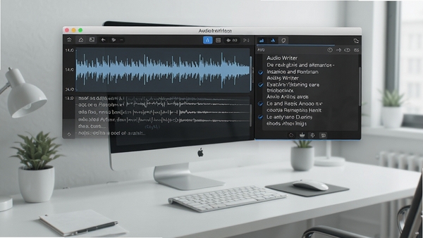 Audio Writer���������ͼ��չʾ��Ƶ������ʵʱתд����ͬ������������Ϊ�ִ���Լ�칫���棬ɫ������רҵ