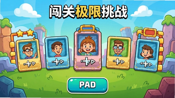 闯关极限挑战游戏主界面截图,展示色彩鲜明的卡通关卡场景和开始按钮,画面风格轻松有趣,分辨率高清