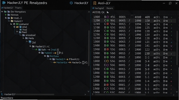 ������һ��չʾHackerJLY PE���������νṹ���������ͼƬ�����Ϊ�ļ��ṹ�����Ҳ�Ϊʮ������������ASCII���գ���ɫ���⣬�Ƽ���ǿ��