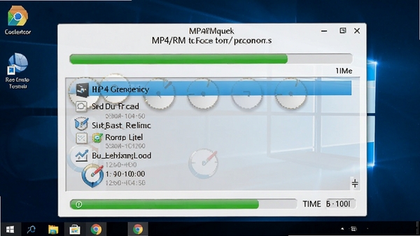 MP4/RM转换专家 白金版转换进度条界面,显示任务队列和剩余时间,背景为现代桌面环境