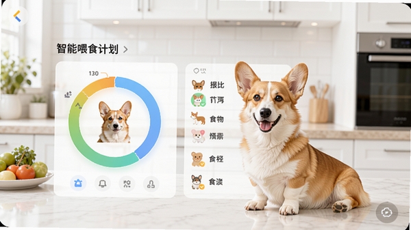 ��TAһ��APP������ιʳ�ƻ����棬չʾ��һֻ�»�Ȯ��ÿ���������뻷״ͼ��ʳ������б�������UI����ִ�������Ϊ�ɾ��ĳ���������ɫ����������