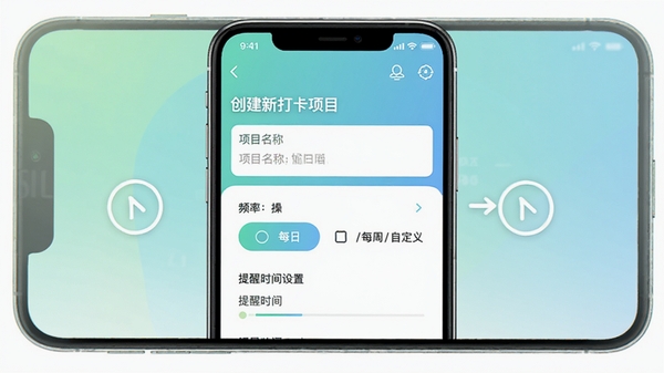 չʾ�����APP�д����´���Ŀ�Ĳ������棬������Ŀ���������Ƶ��ѡ������ÿ��/ÿ��/�Զ��壩������ʱ�����ã�����Ϊ���µĽ���ɫ������Ԫ�ز���������������ʶ���ԡ�