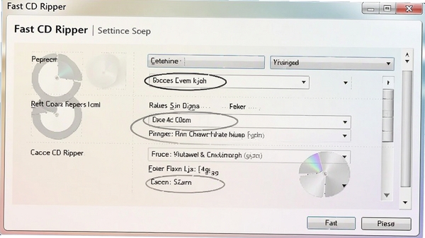 Fast CD Ripper���ý����ͼ��չʾ����Ԥ���;���ѡ�����Ϊ��ͽ��䣬����������ͻ���Ż�ѡ��