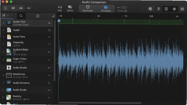 Audio Companion��������չʾ���ִ�������ɫ����UI�����Ϊ��Ƶ�ļ��б����Ҳ�Ϊ���α༭���򣬶�������������ת������������Ч�Ȱ�ť����������רҵ��������Ⱦ