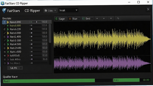 FairStars CD Ripper��ȷץ��ģʽ���л��棬��ʾ�������������״̬������Ϊ��Ƶ����ͼ