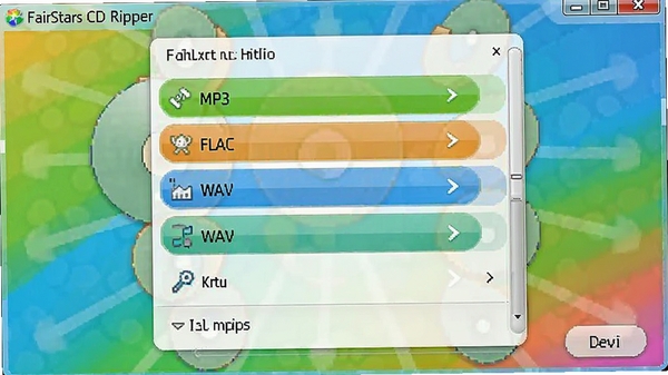 FairStars CD Ripper��ʽѡ��˵���չʾMP3��FLAC��WAV��ѡ�����ɫ��������ѡ������