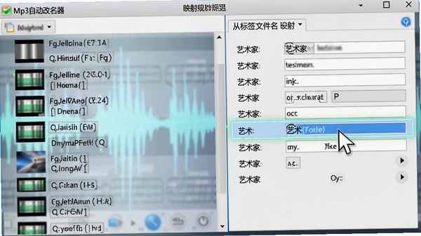 Mp3�Զ�����������������д������б���ʾ�����Ƶ�ļ�������ϸ��ǩ��Ϣ���Ҳ����������չʾ�ӱ�ǩ���ļ�����ӳ��������ָ��ָ�������ҡ���ǩ�ֶΣ����������ʾ��Ӧӳ�����������Ϊģ�������ֲ���ͼ������ɫ��������ͻ��������ȡ��ǩ�����ܻ����̡�