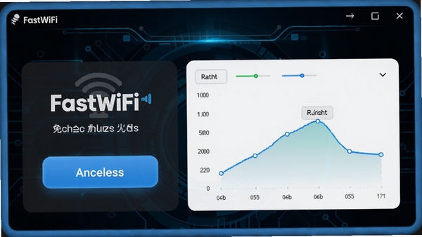 FastWiFi ��Ѱ�һ�����ٹ��ܽ��棬��ʾ���ٰ�ť��ʵʱ��������ͼ������Ϊ��ɫ�Ƽ���UI��������ɫ��Ч��������Ⱦͼ