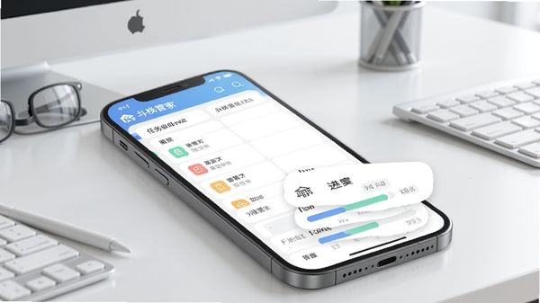 һ���ִ���Լ�������Ӿ�ͼ��չʾ�����ܼ�APP���ֻ��ϵĽ��棬�����Ǹɾ��İ칫���棬ǰ��ͻ�����񿴰�ͽ�����Ԫ�أ�����ɫ������רҵ