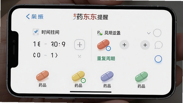 ҩ����APP����ҩ��������ҳ�棬չʾʱ��ѡ�������ظ�����ѡ������������в�ͬ��ɫ��ҩ��ͼ���Ӧ��ͬҩƷ