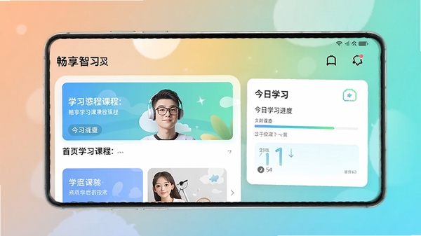 ������ϰAPP�����ͼ��չʾ��ҳѧϰ�γ��б������ѧϰ���ȿ�Ƭ������Ϊ���µĽ���ɫ������ִ���Լ