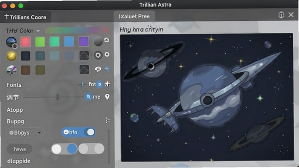 Trillian Astra�ĸ��Ի���������ͼ������������ɫѡ��������ڡ�������ʽ�л���ѡ��Ҳ�ʵʱԤ����ͬ���Ч�������������߶��Զ������ԡ�