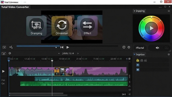 Total Video Converter��Ƶ�༭������ʾ��ʱ����������棬�����ü�����ת����Ч��ť��ɫ�����ޣ������������