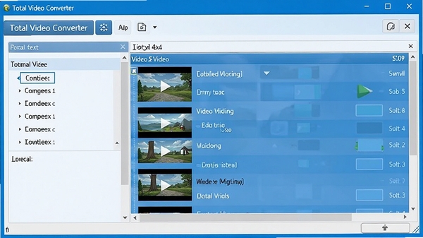 Total Video Converter�������ͼ����ʾ��ʽת��ѡ�����Ƶ�б����������ִ�����ɫ����ɫ�������廭��