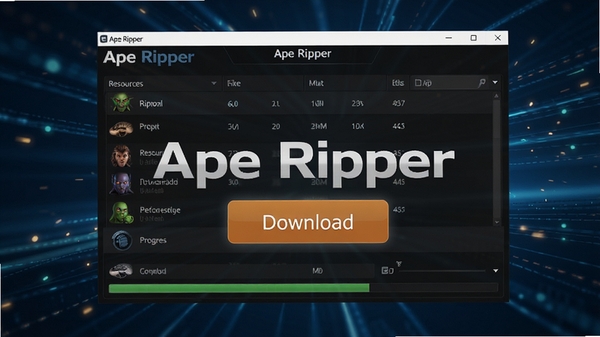 һ��չʾApe Ripper����������ĸ����ͼ�����������Ŀ�����ذ�ť����Դ�б��ͽ�����������Ϊ�ִ��Ƽ�������ɫ����������רҵ�Ҹ��ж��У���Ļ������ʾ��������Ape Ripper