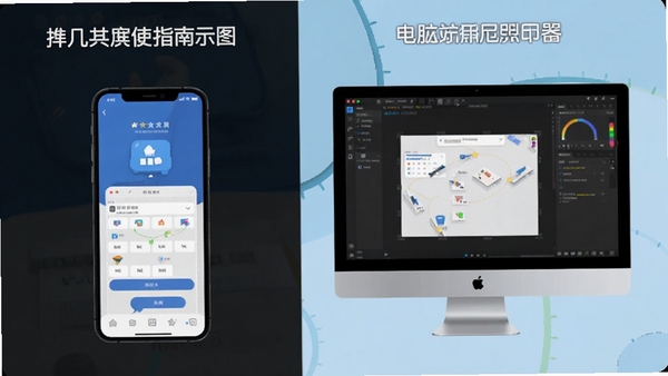 һ����������APP��ʹ��ָ��ʾ��ͼ��չʾ�ֻ��˺͵���ģ�����˵Ĳ�ͬ������ʽ�Աȣ����������׶�