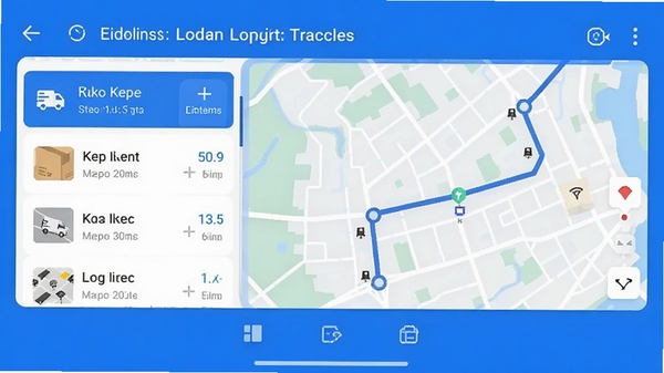 查快递一键追踪app界面截图,展示快递列表和物流轨迹地图,风格简洁现代,蓝色主题色调