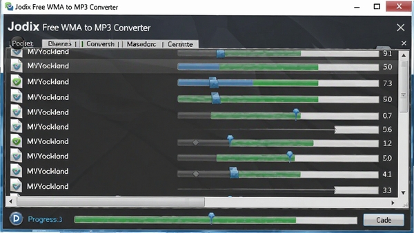 Jodix Free WMA to MP3 Converter ����ת�����棬����ļ����б����Ŷӣ���������ʾת��״̬